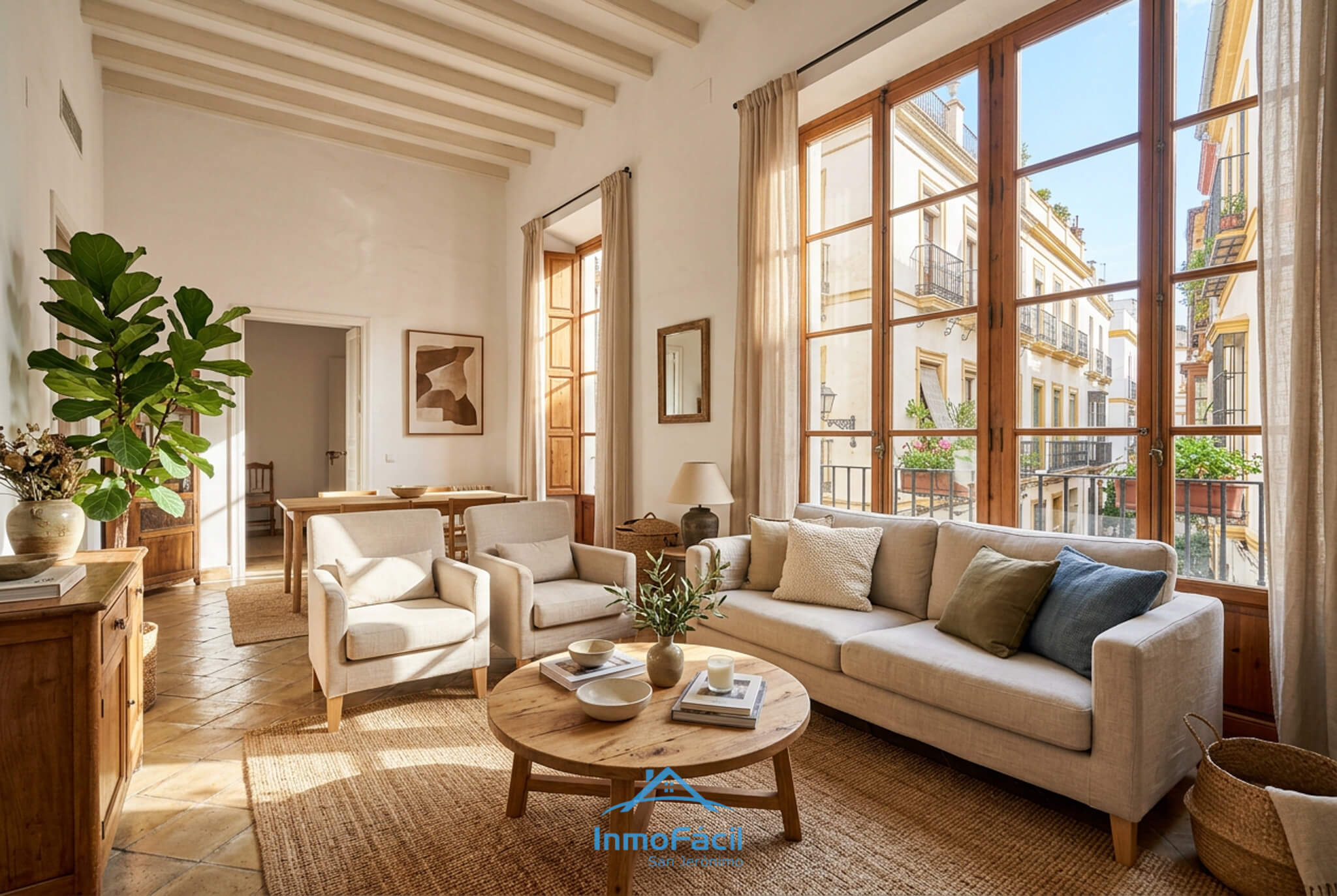 Piso en el centro de Sevilla con balcón y vistas a la Giralda al atardecer