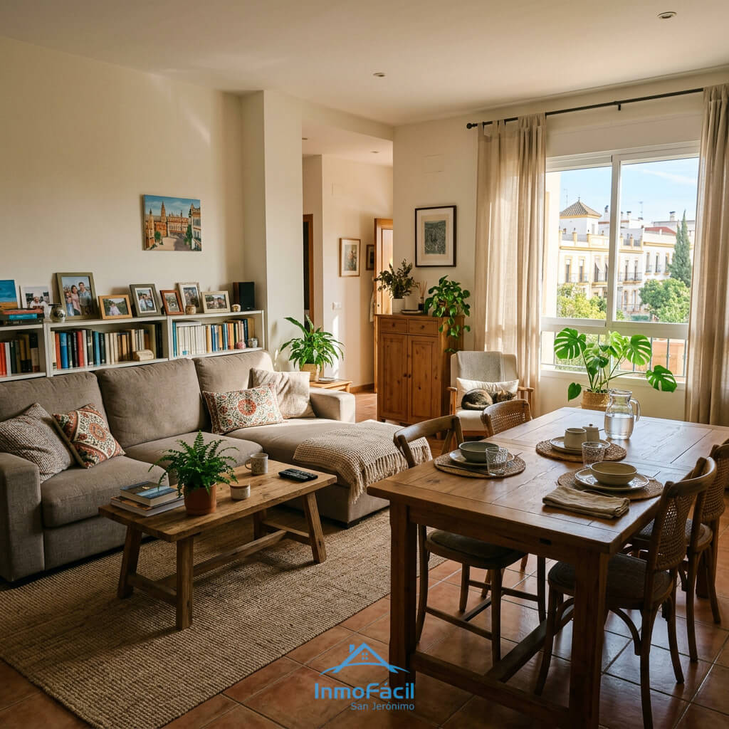 Piso reformado en Sevilla con salón moderno y balcón exterior
